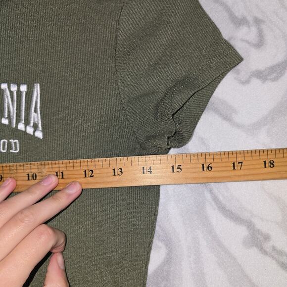 Y2K Style Faded Rose Hollywood California Green Crop Top Size L - Picture 4 of 11
